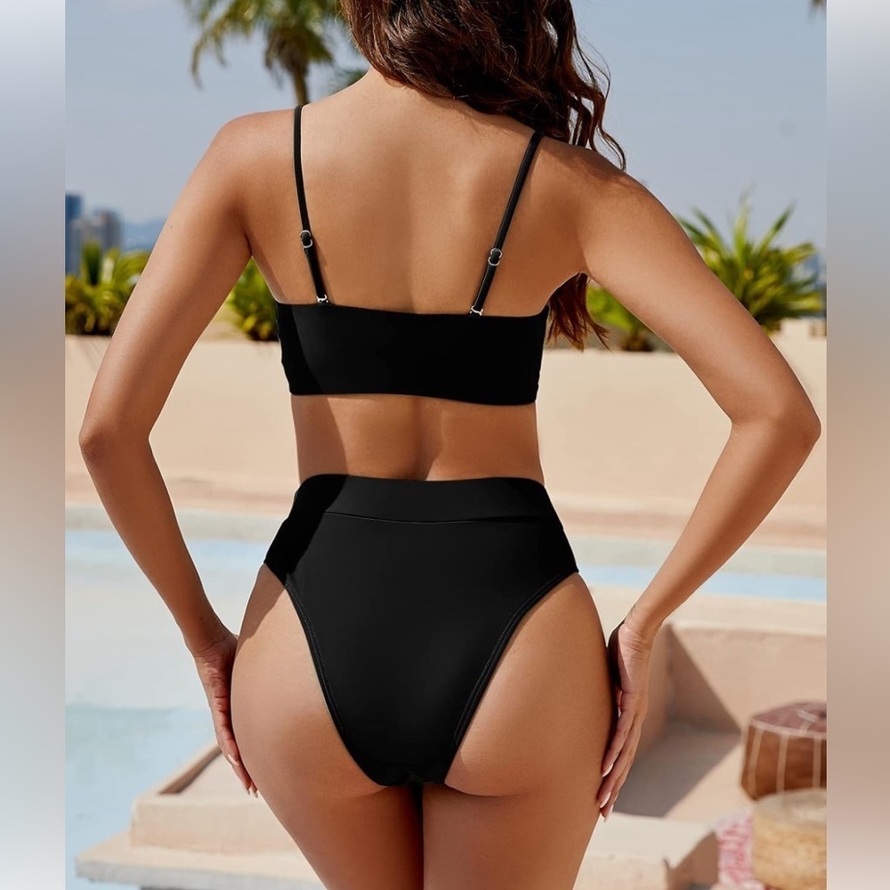 YACUN Women's High Waisted Bikini Swimsuit Two Piece Strapless Bandeau Size M - Picture 2 of 9